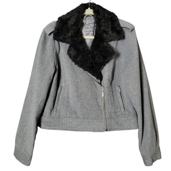 Aeropostale Jackets & Blazers - Aeropostale Womens Y2K Gray Wool Blend Coat Jacket XL Faux Fur Lined Collar
